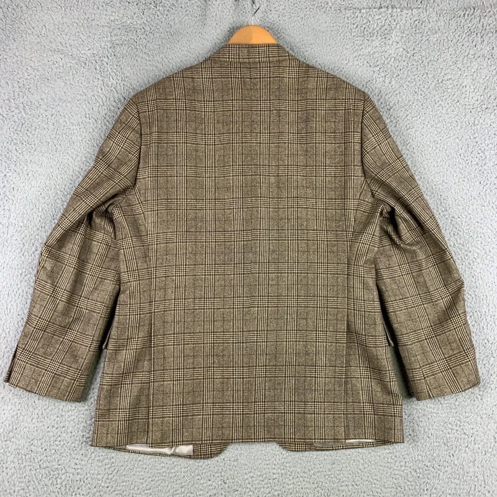 John W. Nordstrom Signature Cashmere Silk Sport Coat Mens 44R Brown Plaid Blazer